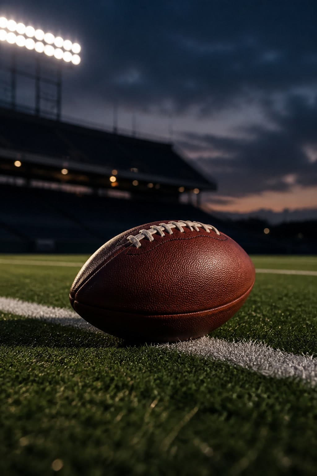 A football on stadium turf